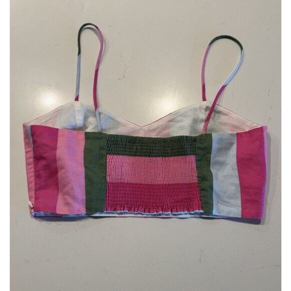 Zara Women’s Size XS Colorful Striped Cropped Bustier Top Linen Blend Resort - Picture 2 of 6